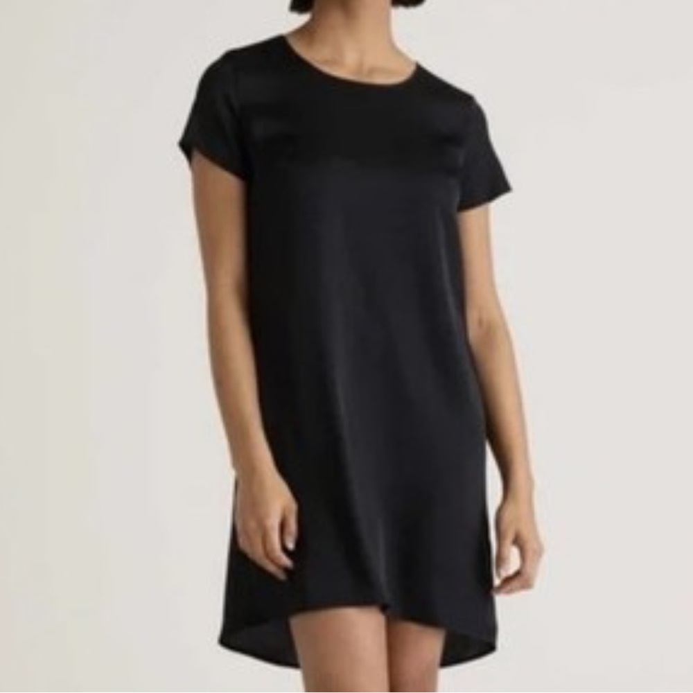 Quince Black Silk Tee Dress Women's Small Flowy Short NWT FLAW READ